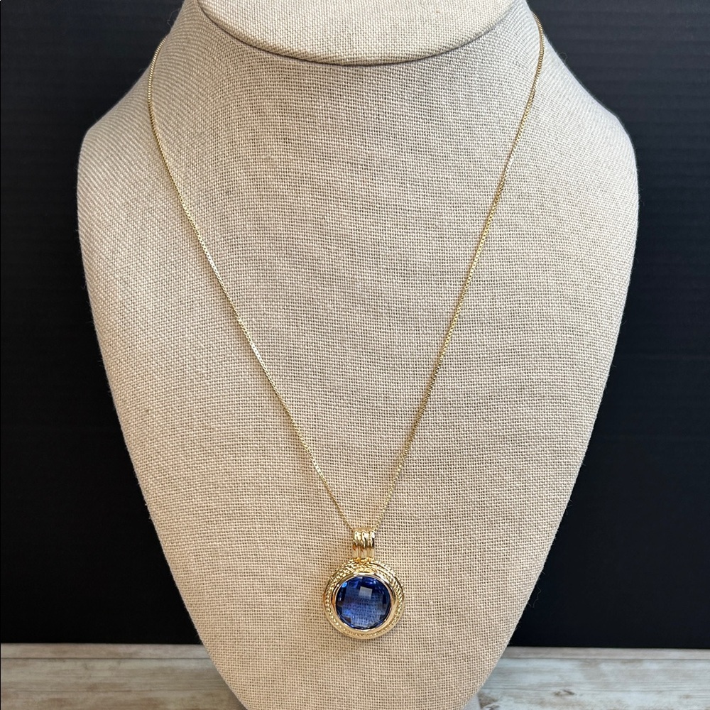 Ross Simons 925 Gold and Blue Crystal Pendant Necklace